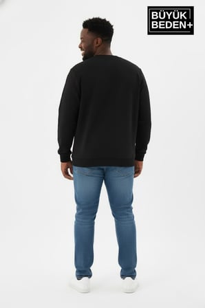 Erkek Büyük Beden MİLANO İTALiA Baskılı Bisiklet Yaka İnce Sweatshirt SPR26BSW956-9