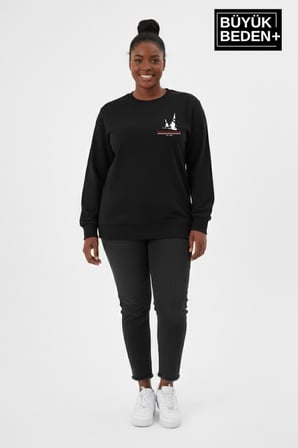 Kadın Büyük Beden Yelken Baskılı Bisiklet Yaka Sweatshirt SPR26BSWK956-11