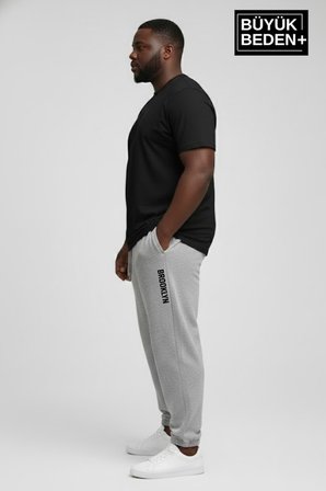 Erkek Büyük Beden BROOKLYN Baskılı Paça Lastikli  Jogger İnce Eşofman Altı  SPR26BEA951-2