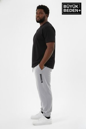 Erkek Büyük Beden BROOKLYN Baskılı Paça Lastikli  Jogger İnce Eşofman Altı  SPR26BEA951-2