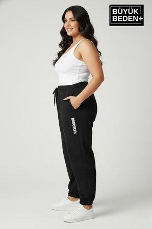 Kadın Büyük Beden BROOKLYN Baskılı Paça Lastikli  Jogger İnce Eşofman Altı  SPR26BEAK951-2
