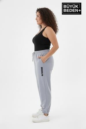 Kadın Büyük Beden BROOKLYN Baskılı Paça Lastikli  Jogger İnce Eşofman Altı  SPR26BEAK951-2