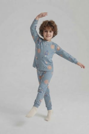 Erkek Çocuk Uzaylı-Basketli Baskılı Pamuklu Pijama Takım TKM1030