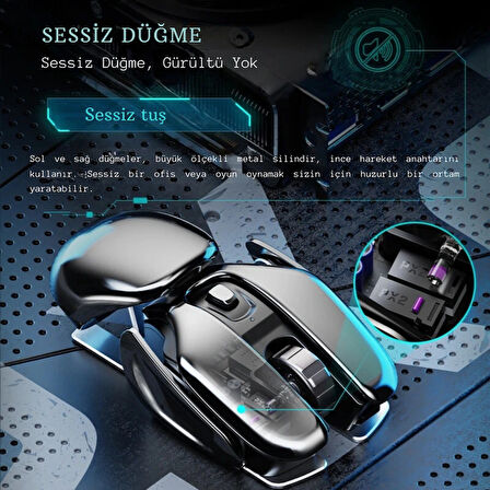 ShopFast Mekanik Metal Kablosuz Mouse Böcek Tasarım 1600DPİ Ergonomik Tüm Yüzeyler İçin Sessiz Tıklama