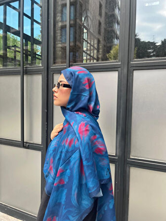 Aminenesil Esinti Vual Soft Pamuk Şal Mavi Fuşya İndigo Renk