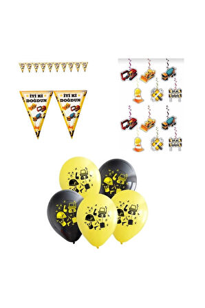 Iş Makinaları Inşaat Temalı 3lü Parti Seti