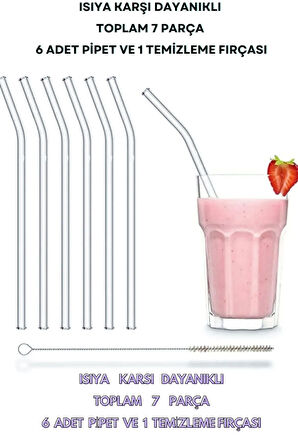 6'lı 9mm. 20cm Boyunda Cam Pipet, 1 Adet Pipet Temizleme Fırçası Ve 1 Adet Pipet Kapağı Seti