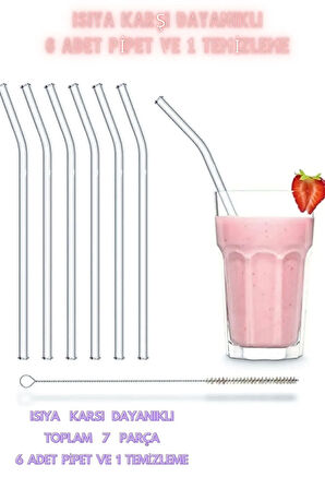 6'lı 9mm. 20cm Boyunda Cam Pipet, 1 Adet Pipet Temizleme Fırçası Ve 1 Adet Pipet Kapağı Seti