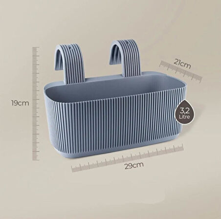 Omnipazar KRS-249 Dekoratif Plastik Pera Askılı Balkon Saksı 3.2 Litre
