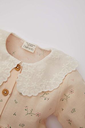 DeFacto Kız Bebek Çiçekli Uzun Kollu Twill Elbise C0494A524SPBG360