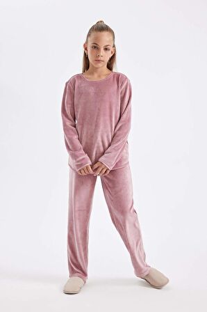 Kız Çocuk Regular Fit Polar Uzun Kollu Üst Uzun Alt Pijama Takımı