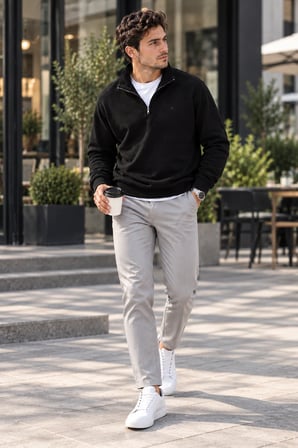 Luxıc core Erkek  Yarım Fermuarlı Dik Yaka Kazak Regular Fit Günlük Şık Basic