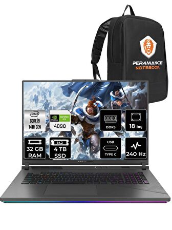 ASUS ROG Strix G18 i9-14900HX 32GB 4TB SSD RTX4090/16GB 240Hz 18" WQXGA FDOS N6100 & PER4 ÇANTA