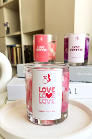 Aşk Büyüsü Kokulu El Yapımı Pembe Kalpli Dekorasyon Jel Mumu