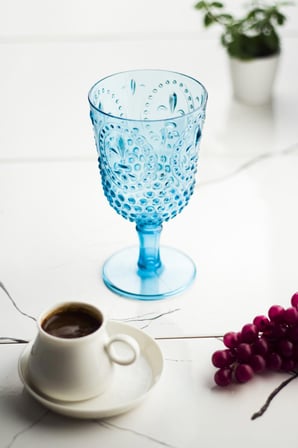 Akrilik Aquamarin 6'lı Kadeh & Su Meşrubat Kahve Yanı Bardağı 450 ml ( Cam Değildir )