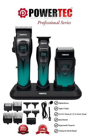 Powertec TR-5900 Saç-Sakal-Ense-Günlük Tıraş Makinesi 3'lü Set