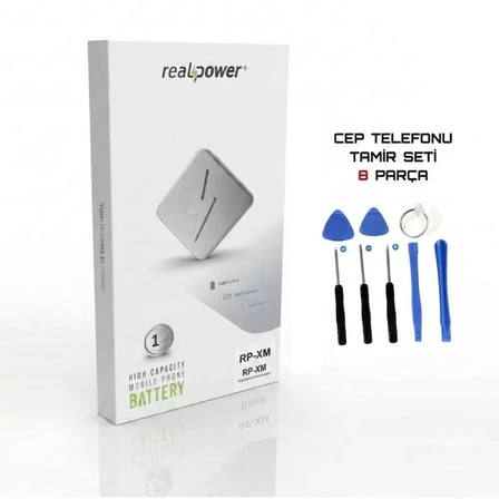 İPhone 16 İle Uyumlu Pil Batarya Realpower Güçlendirlmiş Uzun Pil Süresi + Tamir Kiti