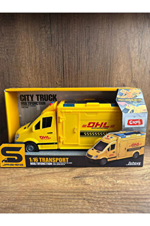 Işıklı Sesli Transporter Oyuncak Otobüs Kargo Taşıma Arabası DHL Kargo Aracı Araba Yük Taşıma Araba