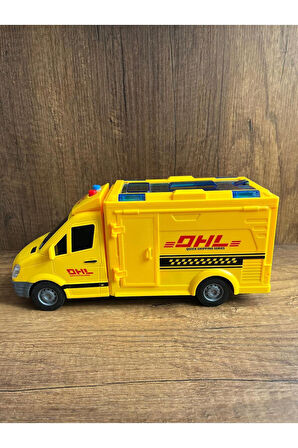 Işıklı Sesli Transporter Oyuncak Otobüs Kargo Taşıma Arabası DHL Kargo Aracı Araba Yük Taşıma Araba