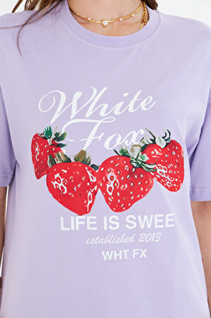 White Fox  Life  Is Sweat Baskılı Bisiklet Yaka T-shirt Kadın