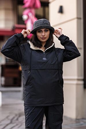 Good Fashion Rahat Kesim Içi Kürklü Kanguru Cep Kadın Yağmurluk Mont