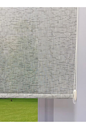 Çift Mekanizmalı Gri Çizgili Desenli Tül ve Gri Stor Perde - İthal Mat Polyester