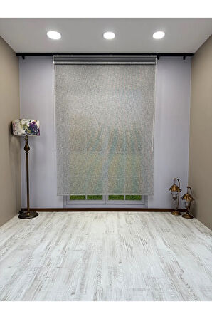 Çift Mekanizmalı Gri Çizgili Desenli Tül ve Gri Stor Perde - İthal Mat Polyester