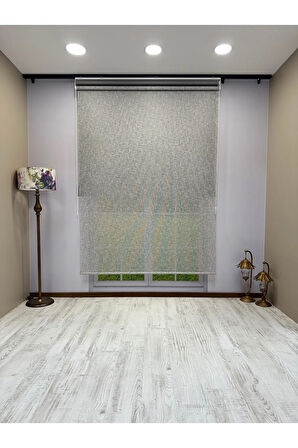 Çift Mekanizmalı Gri Çizgili Desenli Tül ve Gri Stor Perde - İthal Mat Polyester