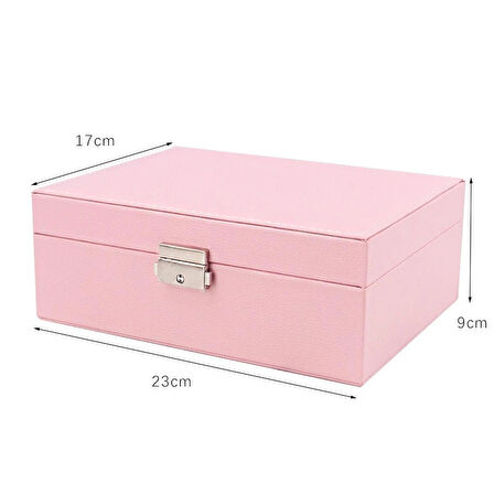 Kilitli Mini Mücevher Takı Kutusu - Sepetli 2 Bölüm Pembe Takı Organizeri