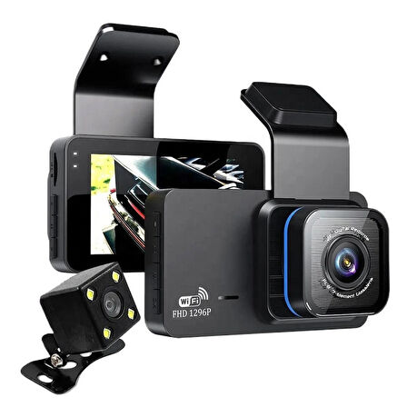 Çift Lens 1296P Süper Hd Araç İçi Kamera Wifi  Arka Görüşlü