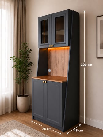 Verteks Antrasit Kahve Köşesi Dolabı LED Aydınlatmalı Membran Kapaklı