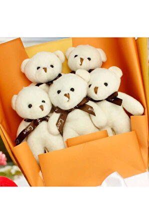 Beyaz Peluş Ayıcık Buketi Turuncu Kare Dekor