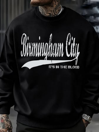 Birmingham City Mektup Baskılı Sonbahar Erkek Kazak Bisiklet Yaka Yumuşak Kazak Hip Hop Polar