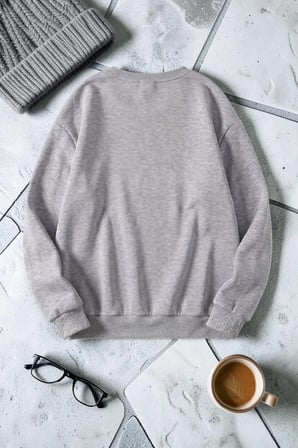 Unisex Leopar Desenli Kalp Baskılı Bisiklet Yaka Sweatshirt