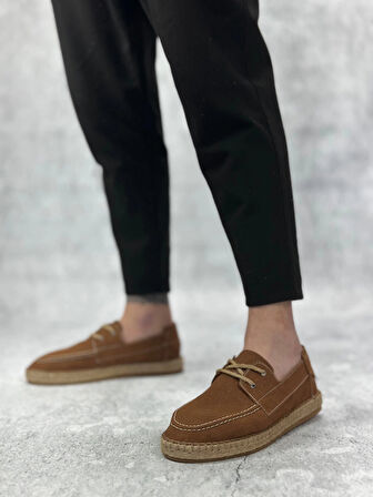 Ba0358 Boa Doğal Deri Tozu Bağcıklı Kauçuk El Yapımı Espadril Taban Taba Renk Erkek Ayakkabı Erkek Günlük Ayakkabı