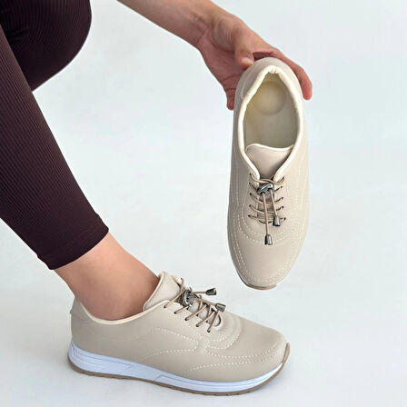 Finna Bej Cilt Bağcıklı Spor Ayakkabı