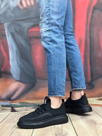Ba0375 Özel Örme Triko Tarz Siyah Renk Siyah Taban Erkek Spor Ayakkabı