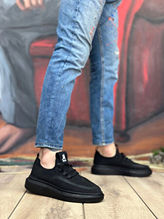 Ba0375 Özel Örme Triko Tarz Siyah Renk Siyah Taban Erkek Spor Ayakkabı