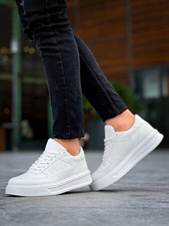 Kb-x8 Kuback Beyaz Cilt Beyaz Yüksek Taban Günlük Erkek Spor Ayakkabı