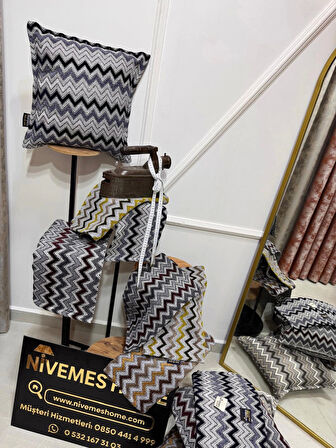 NİVEMESHOME LACİVERT GRİ ELYAF DOLGULU KIRLENT KILIFI 45X45