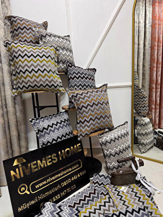 NİVEMESHOME LACİVERT GRİ ELYAF DOLGULU KIRLENT KILIFI 45X45