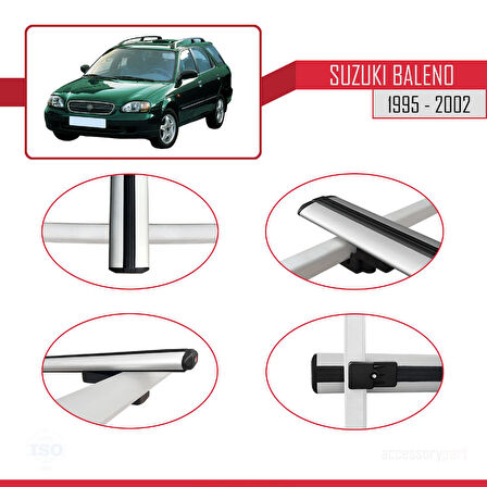 Suzuki Baleno 1995-2002 Arası ile Uyumlu BASIC Model Ara Atkı Tavan Barı Gri 2 Adet