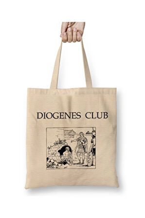 Philosophy Diogenes Club Diyojen Beyaz Bez Çanta Uzun Saplı Alışveriş Çantası Plaj Çantası