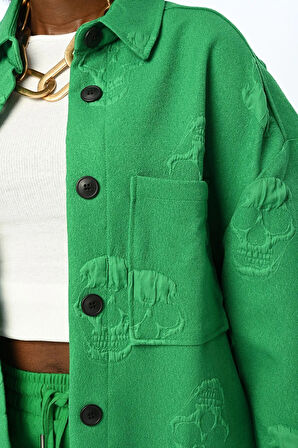 KADIN KURU KAFA DESENLİ ÇİFT CEPLİ DÜZ RENK GÖMLEK