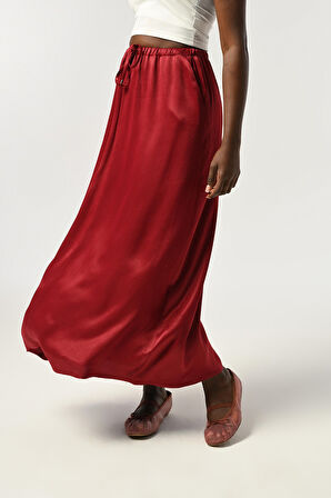 KADIN BELİ LASTİKLİ UZUN BOY DÜZ RENK VİSKON KUMAŞ ETEK