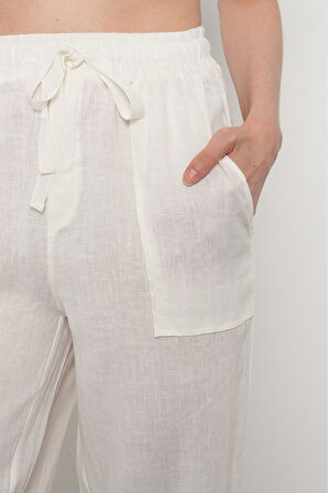 KADIN %100 KETEN CEP DETAYLI BOL PAÇA PANTOLON