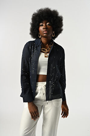 KADIN TAŞ İŞLEMELİ İNCE GÖMLEK