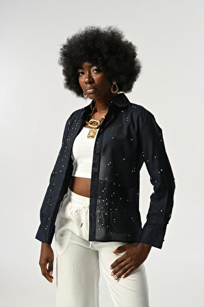 KADIN TAŞ İŞLEMELİ İNCE GÖMLEK