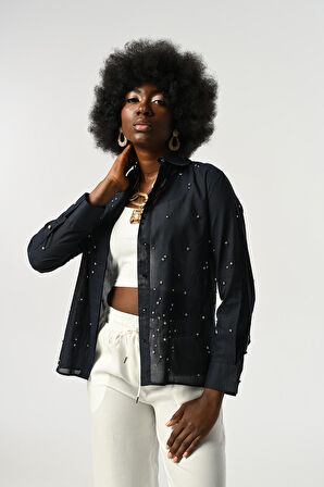 KADIN TAŞ İŞLEMELİ İNCE GÖMLEK