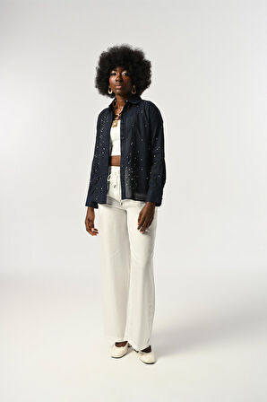 KADIN TAŞ İŞLEMELİ İNCE GÖMLEK